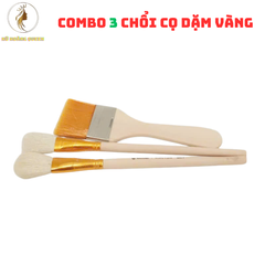 Bộ 3 Chổi Cọ Vẽ Keo và Dặm Vàng - Gồm Chổi Lông Thỏ và Chổi Cước Vệ Sinh Bụi Vàng - Dụng Cụ Họa Sĩ Chất Lượng Cao