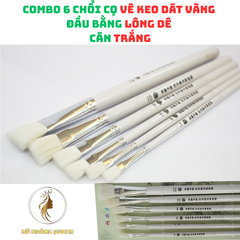 Combo 6 Chổi Cọ Vẽ Keo Đát Vàng - Đầu Lông Dê Siêu Mềm Cán Gỗ Bọc Sắt, Dụng Cụ Không Thể Thiếu Cho Họa Sĩ Thợ Nghề