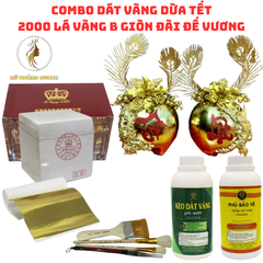 Combo Dát Vàng Dừa Tết - 2000 Lá Vàng Đài Đế Vương Siêu Bóng Đẹp + Keo & Phụ Kiện Dát Vàng Chuyên Dụng
