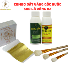 Combo Dát Vàng Gốc Nước - 500 Lá Vàng A2 Kèm Keo Dán, Phủ Gốc Nước & Chổi Lông Thỏ - Phụ Kiện Nghệ Thuật Sáng Tạo