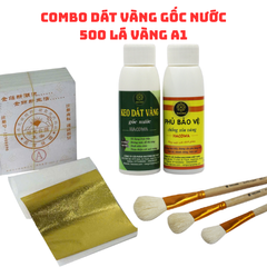 Combo Dát Vàng Gốc Nước 500 Lá Vàng A1 - Bộ Phụ Kiện Hoàn Chỉnh cho Nghệ Thuật Dát Vàng và Thủ Công Mỹ Nghệ