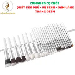 Combo 25 Cọ Chổi Trang Điểm Vẽ Keo Vệ Sinh - Đầu Lông Mềm, Cán Gỗ Bọc Sắt Chắc Chắn - Dụng Cụ Họa Sĩ Chất Lượng Cao