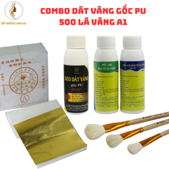 Combo Dát Vàng Gốc PU - 500 Lá Vàng A1 Kèm Keo Dán và Phụ Kiện Đầy Đủ Cho Nghệ Thuật Dát Vàng Chất Liệu Khác Nhau
