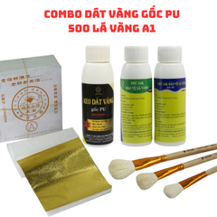 Combo Dát Vàng Gốc PU - 500 Lá Vàng A1 Kèm Keo Dán và Phụ Kiện Đầy Đủ Cho Nghệ Thuật Dát Vàng Chất Liệu Khác Nhau
