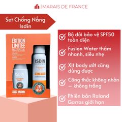 Set chống nắng ISDIN Fusion Water Magic SPF50 & Xịt Transparent Spray SPF50 - Bảo vệ da mặt và cơ thể hiệu quả, tiện lợi cho hoạt động ngoài trời.