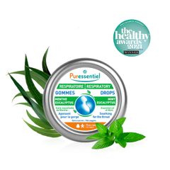 Kẹo ngậm thảo mộc Puressentiel Respiratory 45g – Giải pháp giảm ho, rát họng, khàn tiếng tự nhiên không đường, thơm mát dễ chịu