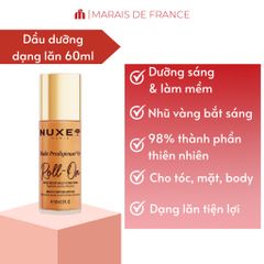 Dầu Dưỡng Nhũ Vàng NUXE Huile Prodigieuse OR Roll-On 60ml - Dưỡng Sáng Da, Mềm Mịn, Chiết Xuất Thiên Nhiên, Dạng Lăn Tiện Lợi