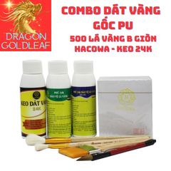 Combo Dát Vàng Hacowa - 500 Lá Vàng B Giòn + Keo 24K Gốc PU Dùng Cho Kim Loại, Gỗ, Nhựa, Đá, Thủy Tinh, Gốm Sứ
