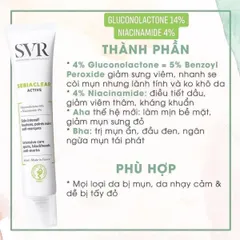 Kem Dưỡng SVR Sebiaclear Active Gel 40ml - Hỗ Trợ Giảm Mụn, Mờ Thâm, Kiểm Soát Dầu Nhờn với 14% Gluconolactone và Niacinamide
