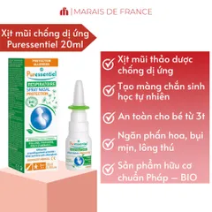 Xịt Mũi Thảo Dược Puressentiel 20ml - Bảo Vệ Hô Hấp Tự Nhiên, Ngăn Dị Ứng, Giảm Nghẹt Mũi, Dưỡng Ẩm Niêm Mạc
