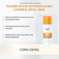 Kem Chống Nắng Eucerin Photoaging Control SPF50+ 50ml - Bảo Vệ Da, Giảm Nếp Nhăn, Chất Lỏng Nhẹ, Dưỡng Ẩm Từ Hyaluronic Acid