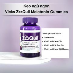 Kẹo Ngủ Vicks ZzzQuil Sleep Gummies - Hỗ Trợ Ngủ Ngon 60 Viên, Giúp Ngủ Nhanh Hơn, Không Gây Nghiện, Hương Trái Cây Rừng