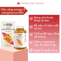 Viên Uống Dầu Cá Arkopharma Omega 3 - Hỗ Trợ Tim Mạch, Bổ Não và Cải Thiện Thị Lực - Hộp 180 Viên