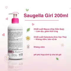 Dung Dịch Vệ Sinh Bé Gái Saugella Girl 200ml - An Toàn, Dịu Nhẹ, Bảo Vệ Vùng Kín Hằng Ngày Cho Bé Từ 3-12 Tuổi