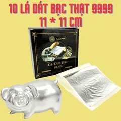 Sét 10 Lá Bạc Thật 11cm - Dát Vàng, Dát Bạc Trang Trí Bánh và Đồ Nội Thất Cao Cấp - Sản Phẩm An Toàn Cho Thực Phẩm