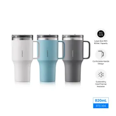 Ly Giữ Nhiệt LocknLock Metro King Tumbler 820ml Có Quai Cầm - Bình Giữ Nhiệt Thép Không Gỉ Màu Xám, Giữ Nóng 3 Giờ, Duy Trì Nhiệt Độ Lý Tưởng