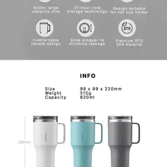 Ly Giữ Nhiệt LocknLock Metro King Tumbler 820ml Có Quai Cầm - Bình Giữ Nhiệt Thép Không Gỉ Màu Xám, Giữ Nóng 3 Giờ, Duy Trì Nhiệt Độ Lý Tưởng