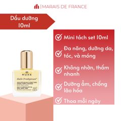 Dầu khô đa năng Nuxe Huile Prodigieuse 10ml - Dưỡng ẩm và làm mềm da tóc, phù hợp cho du lịch, với hương thơm quyến rũ từ thiên nhiên.