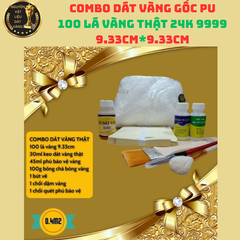 Combo Dát Vàng Thật 24K 9999 - 100 Lá Vàng 9.33cm Kèm Keo và Phụ Kiện Văn Phòng Phẩm Nghệ Thuật