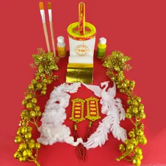 Phụ kiện trang trí dừa Tết Cặp Long Phụng Sum Vầy 14 chi tiết trang trí cho 2 trái dừa