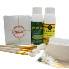 Combo Dát Bạc 500 Lá Silver - Bộ Phụ Kiện Gốc Nước, Keo Bảo Vệ Vàng và Chổi Lông Thỏ Cho Nghệ Thuật Thủ Công