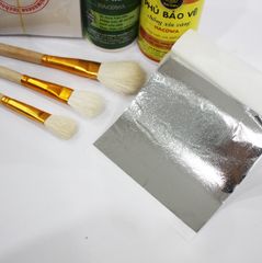 Combo Dát Bạc 500 Lá Silver - Bộ Phụ Kiện Gốc Nước, Keo Bảo Vệ Vàng và Chổi Lông Thỏ Cho Nghệ Thuật Thủ Công