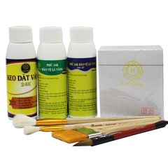 Combo Dát Vàng PU - 500 Lá Vàng B Giòn Hacowa + Keo 24K và Phụ Kiện Dát Vàng Kim Loại, Gỗ, Nhựa, Đá, Thủy Tinh, Gốm Sứ