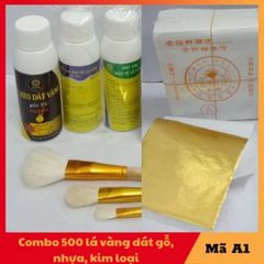 Combo Dát Vàng Gốc PU - 500 Lá Vàng A1 Kèm Phụ Kiện & Keo Dán Dùng Cho Gỗ, Kim Loại, Thủy Tinh, Gốm Sứ
