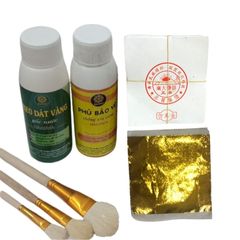 Combo Dát Vàng Gốc Nước 500 Lá Vàng B Giòn Hào Quang - Bộ Phụ Kiện Dát Vàng Hoa Quả, Thạch Cao, Xi Măng