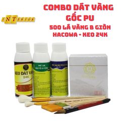 Combo Dát Vàng Hacowa 500 Lá B Giòn + Keo 24K Gốc PU Cho Kim Loại, Gỗ, Nhựa, Đá, Thủy Tinh - Bộ Đồ Nghệ Thuật Sáng Tạo