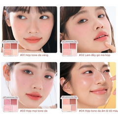 Bảng Phấn Má Hồng Bắt Sáng Judydoll 4 Ô Đa Năng - Trang Điểm Tự Nhiên, Chất Mịn, Bám Màu Tốt, Phù Hợp Nhiều Phong Cách
