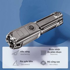 Đèn Pin F15-T Siêu Sáng USB Sạc Được - 3 Chế Độ Ánh Sáng, Chống Va Đập, Dùng Ngoài Trời, Thời Gian Sử Dụng 5.5 Giờ