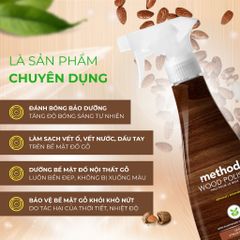 Nước Xịt Bóng Đồ Gỗ Method Wood Polish 414ml - Tinh Dầu Hạnh Nhân, Làm Sáng Bóng Bề Mặt Gỗ, Duy Trì Nội Thất Bền Đẹp