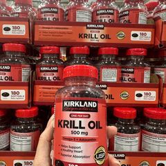 Viên Uống Dầu Tôm Kirkland Signature Krill Oil 500mg - Hỗ Trợ Tim Mạch, Giảm Cholesterol, Omega-3, 180 Viên Mỹ