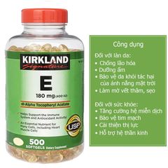 Viên uống Kirkland Vitamin E 400 IU (500 viên, Nắp đỏ) - Bổ sung Vitamin E Tự Nhiên cho Sức Khỏe và Làm Đẹp da