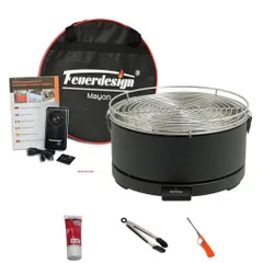 Bếp Nướng Than Hoa Không Khói Feuerdesign Mayon - Lò Nướng Di Động Thể Thao Chuyên Nghiệp, Kèm Túi Đựng và Kẹp Nướng Inox