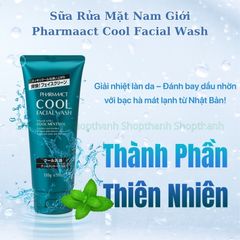 Sữa Rửa Mặt Nhật Bản Pharmaact Cool 130g - Bạc Hà Mát Lạnh, Làm Sạch Sâu, Giảm Nhờn, Ngăn Ngừa Mụn Cho Da Nam