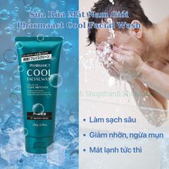 Sữa Rửa Mặt Nhật Bản Pharmaact Cool 130g - Bạc Hà Mát Lạnh, Làm Sạch Sâu, Giảm Nhờn, Ngăn Ngừa Mụn Cho Da Nam