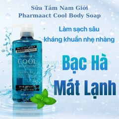 Sữa Tắm Nam Bạc Hà Pharmaact Cool Body Soap 550ml - Làm sạch mát lạnh với hương thơm nam tính, nhập khẩu Nhật Bản