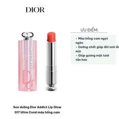 Son Dưỡng Dior Addict Lip Glow 017 Ultra Coral 3.2g - Màu Hồng Cam Dưỡng Ẩm Tự Nhiên, Thiết Kế Sang Trọng, Chăm Sóc Môi Mượt Mà