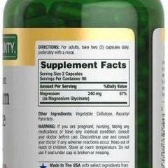 Viên uống bổ sung Magie Glycinate hấp thụ cao Nature's Bounty 240 mg, 180 viên nang - Hỗ trợ sức khỏe xương và giấc ngủ tốt hơn