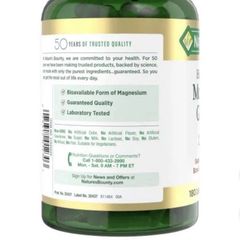 Viên uống bổ sung Magie Glycinate hấp thụ cao Nature's Bounty 240 mg, 180 viên nang - Hỗ trợ sức khỏe xương và giấc ngủ tốt hơn