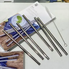 Bộ 6 ống hút cao cấp WMF Baric Cromargan với chổi rửa, thân thiện môi trường, bền đẹp, tiện dụng cho gia đình, cao 18cm