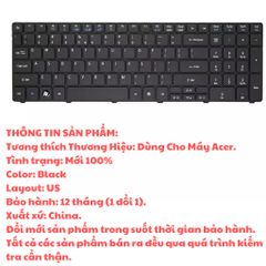 Bàn phím laptop Acer Aspire 5810/5820/5738/5750 - Thiết kế US Layout, chữ khắc lazer, bảo hành 12 tháng, tương thích nhiều mẫu