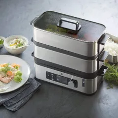 Nồi Hấp 2 Tầng WMF Cromargan 18/10 - Nồi Hấp Điện Chất Lượng Cao 900W Tiết Kiệm Điện, Dung Tích 4,3L Hấp Thức Ăn An Toàn