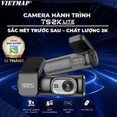 Camera Hành Trình VIETMAP TS-2K Lite - Ghi Hình Super HD 2K Trước Sau, Kết Nối WIFI 5Ghz, Bền Bỉ Với Pin Siêu Tụ Điện