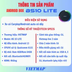 Android Box Ô Tô VIETMAP BS10 LITE 2025 - Thiết Bị Thông Minh Hỗ Trợ CarPlay/Android Auto, Giải Trí Đa Năng, Dẫn Đường Tối Ưu