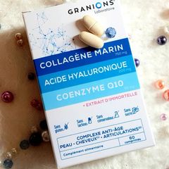 Granions Collagène Marin - Viên uống chống lão hóa, dưỡng da sáng mịn với HA và Q10, hỗ trợ đàn hồi da và tóc chắc khỏe.