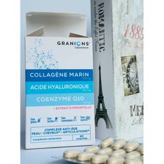 Granions Collagène Marin - Viên uống chống lão hóa, dưỡng da sáng mịn với HA và Q10, hỗ trợ đàn hồi da và tóc chắc khỏe.