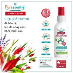 Xịt Chống Muỗi Puressentiel 100ml - An Toàn Cho Da Nhạy Cảm, Không DEET, Bảo Vệ Hiệu Quả Đến 6 Giờ, Dành Cho Trẻ Em Và Phụ Nữ Mang Thai